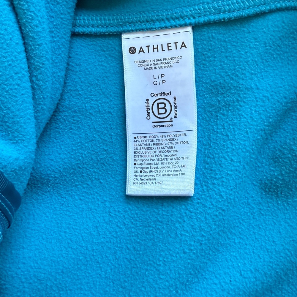 Athleta Women’s Zip Up Thumb Hole Sleeve Fleece Lined Hoodie Blue Size Large - Picture 10 of 11